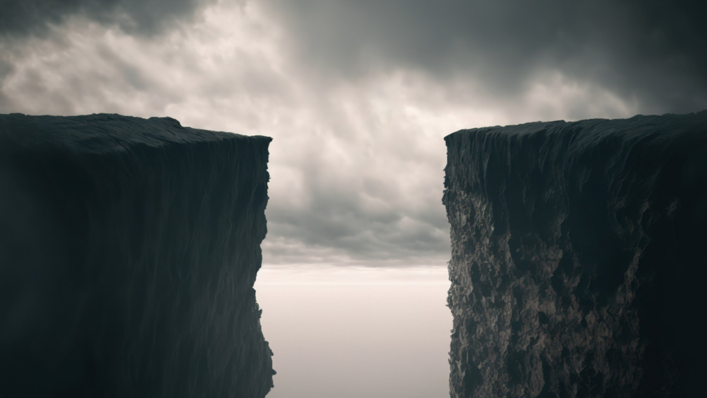 Two cliffs with a large gap between at twilight